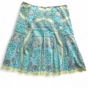 Elie tahari y2k green and yellow knee length pleated skirt